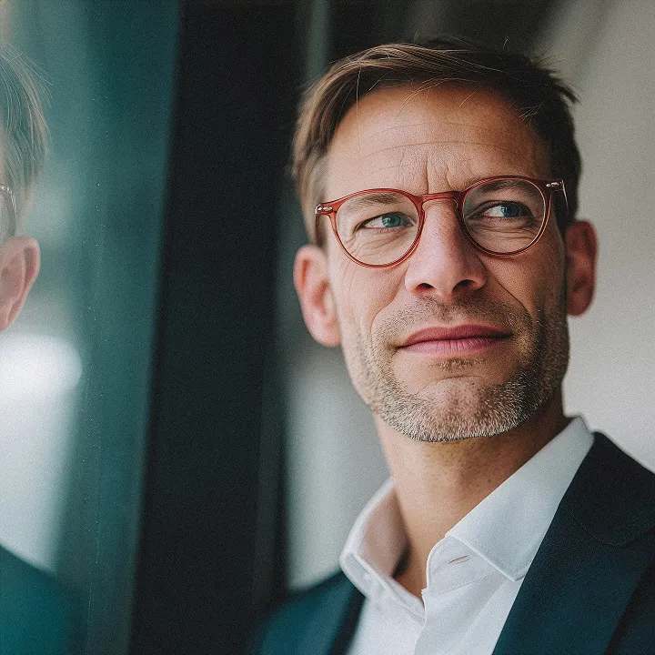 Portret van een man met bril in pak